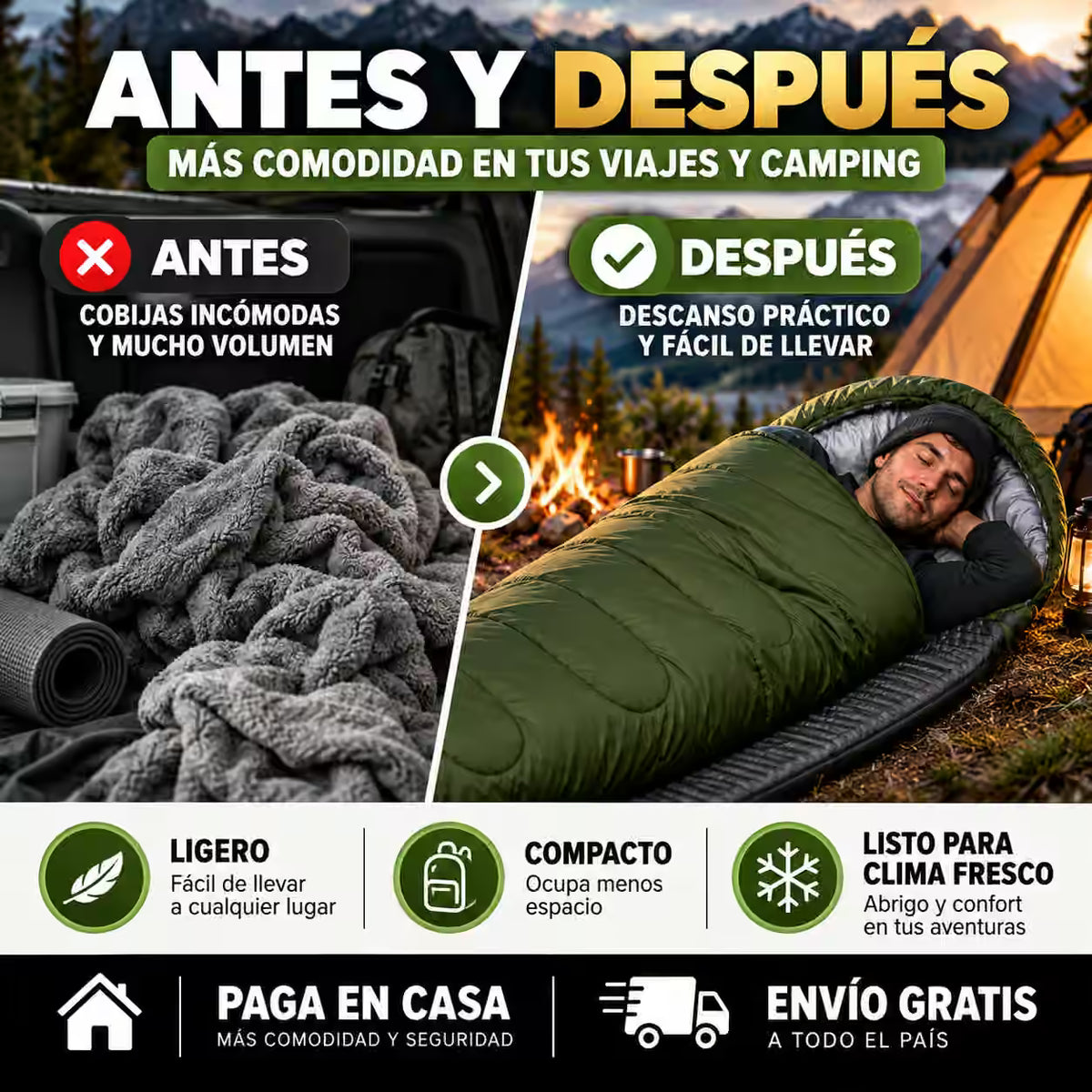 Saco de dormir ligero, portátil e impermeable