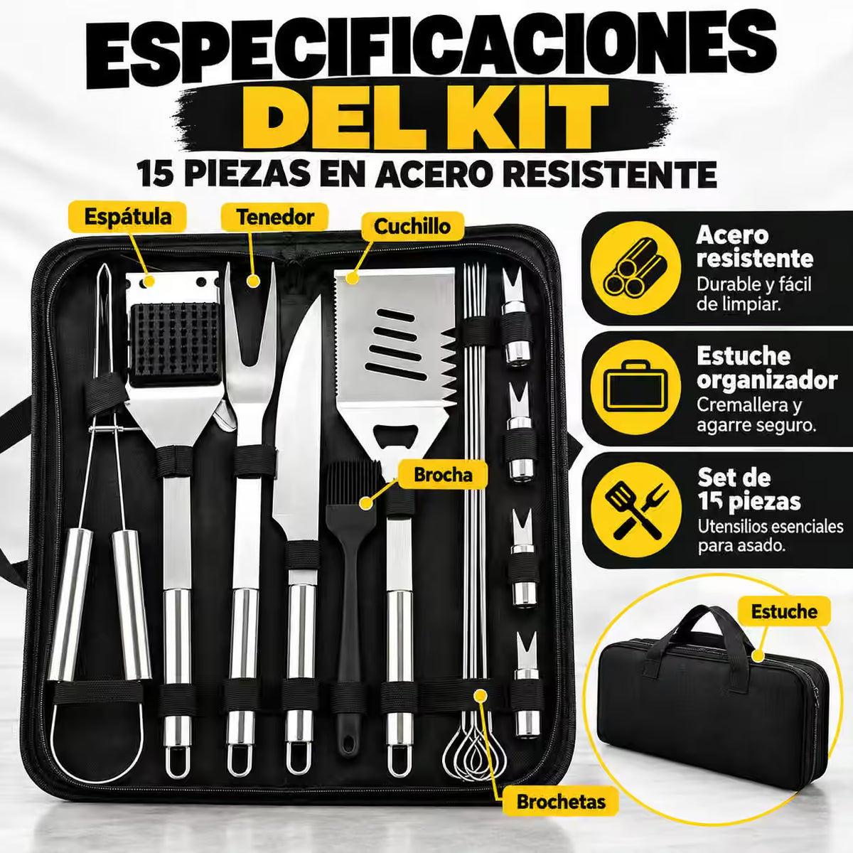 GrillCraft™ | El kit parrillero que no se dobla x15 Piezas