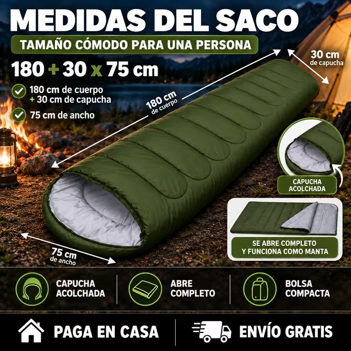Saco de dormir ligero, portátil e impermeable