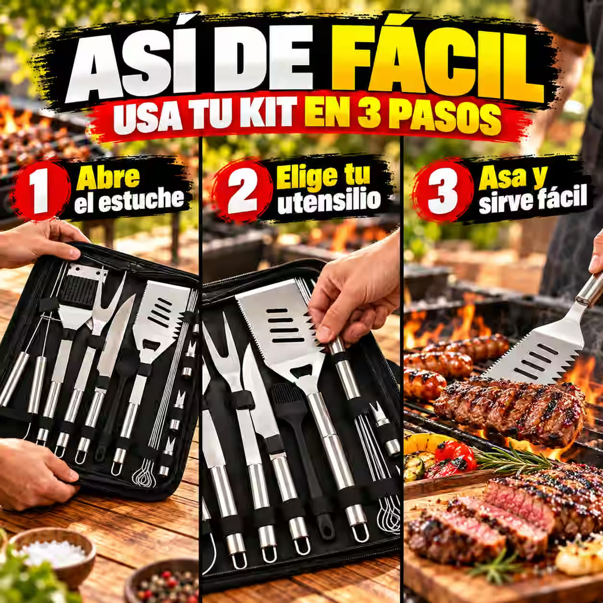 GrillCraft™ | El kit parrillero que no se dobla x15 Piezas