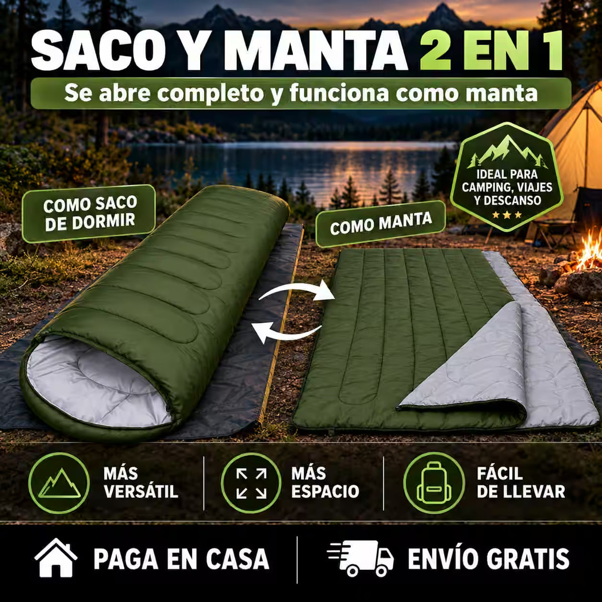 Saco de dormir ligero, portátil e impermeable