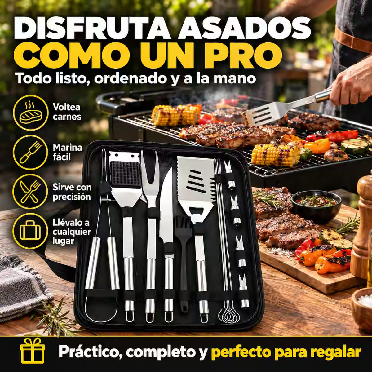 GrillCraft™ | El kit parrillero que no se dobla x15 Piezas