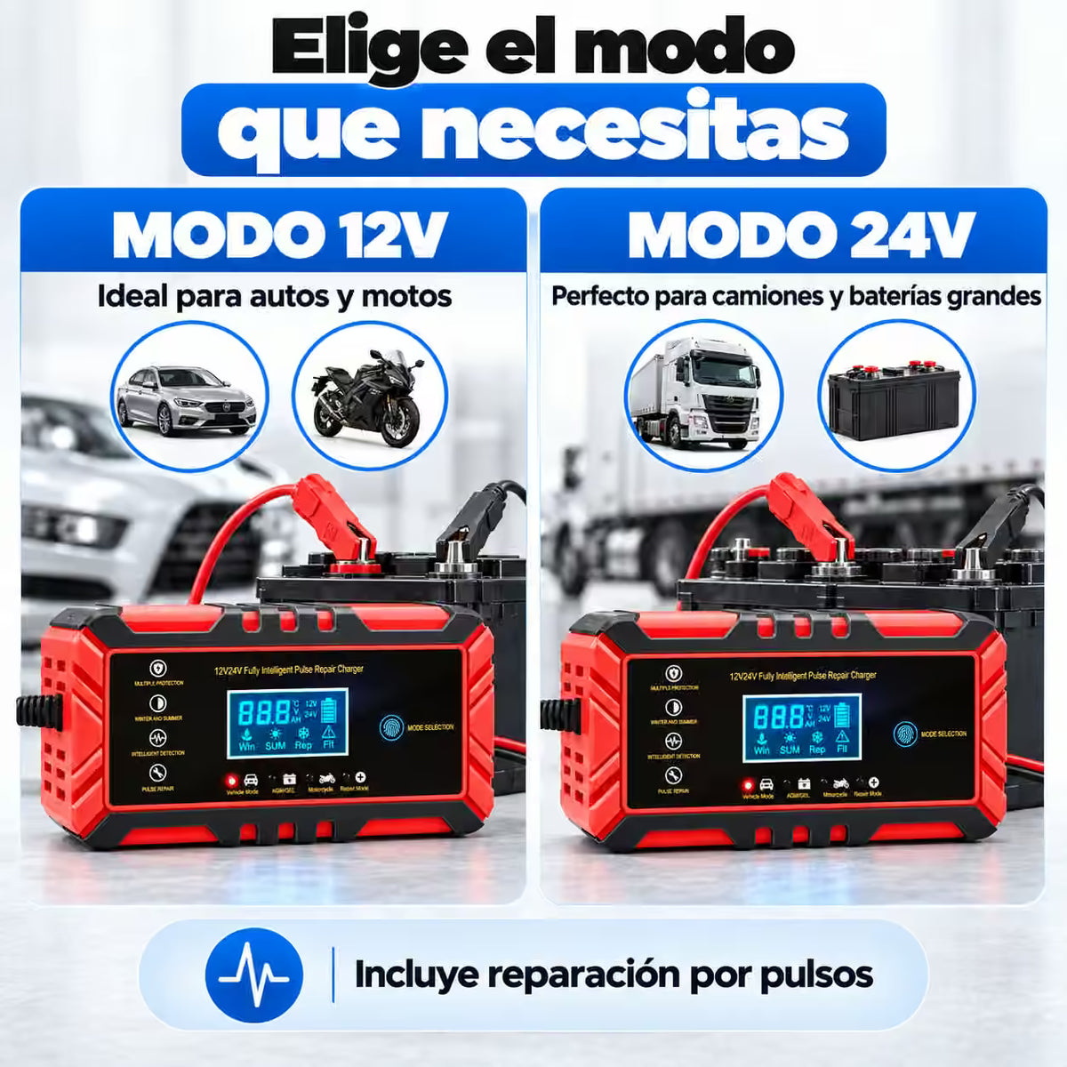 ElectroPulse™ Cargador Inteligente y Restaurador de Baterías