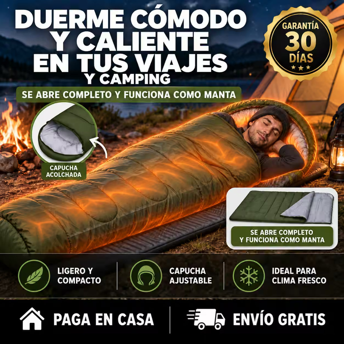 Saco de dormir ligero, portátil e impermeable