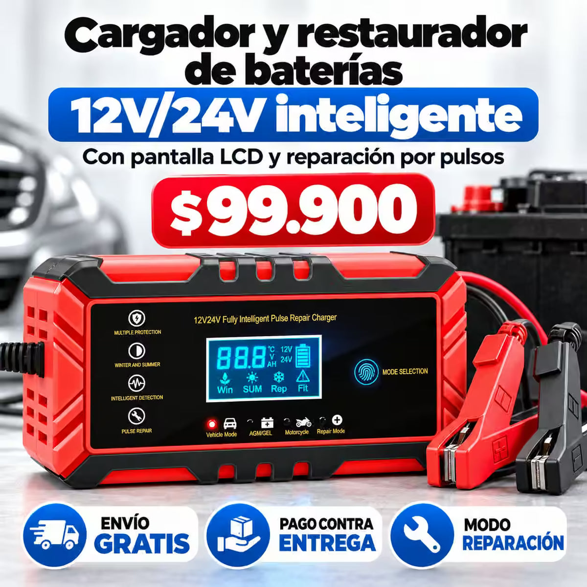 ElectroPulse™ Cargador Inteligente y Restaurador de Baterías