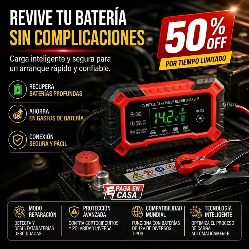 ElectroPulse™ Cargador Inteligente y Restaurador de Baterías