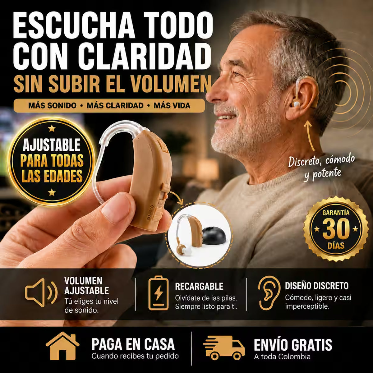 Audífono Amplificador Recargable para Discapacidad Auditiva ®