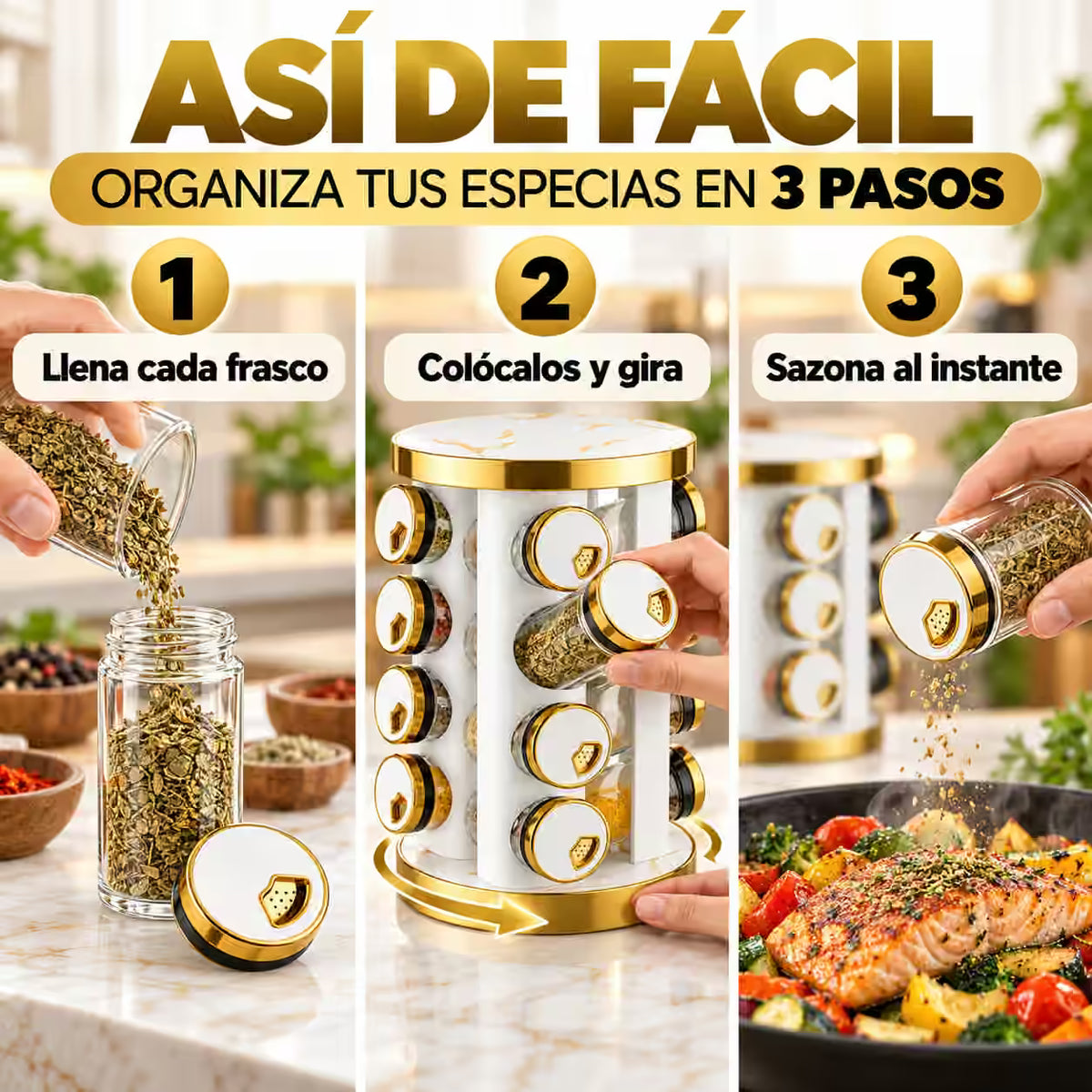 Organizador de Condimentos Giratorio x 16 Frascos, Diseño Marmoleado