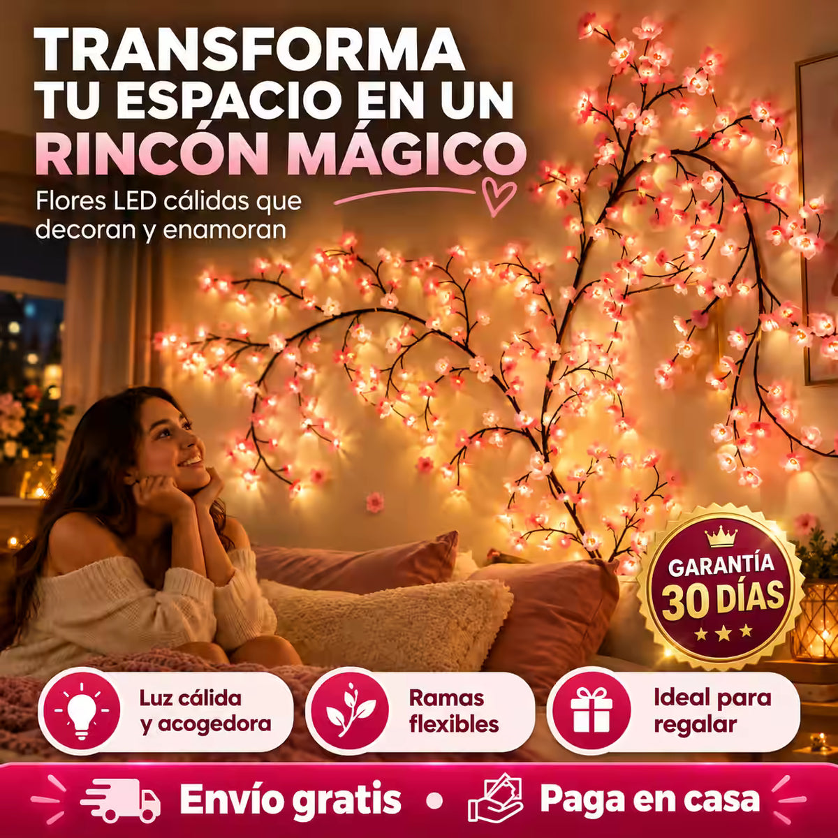 Guirnalda de flores de cerezo con luces led®