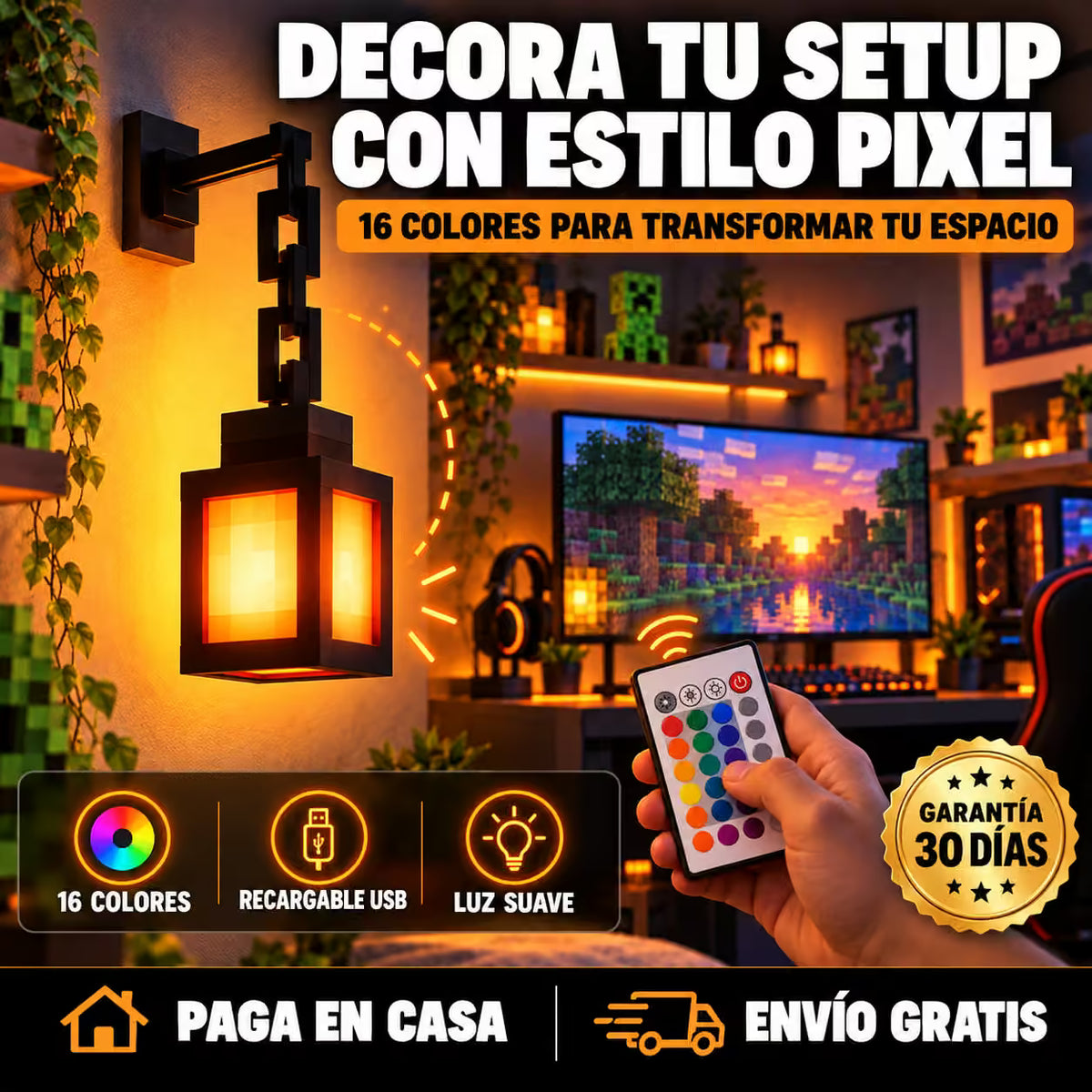 Lampara LED, Multicolor Tipo Minecraft™