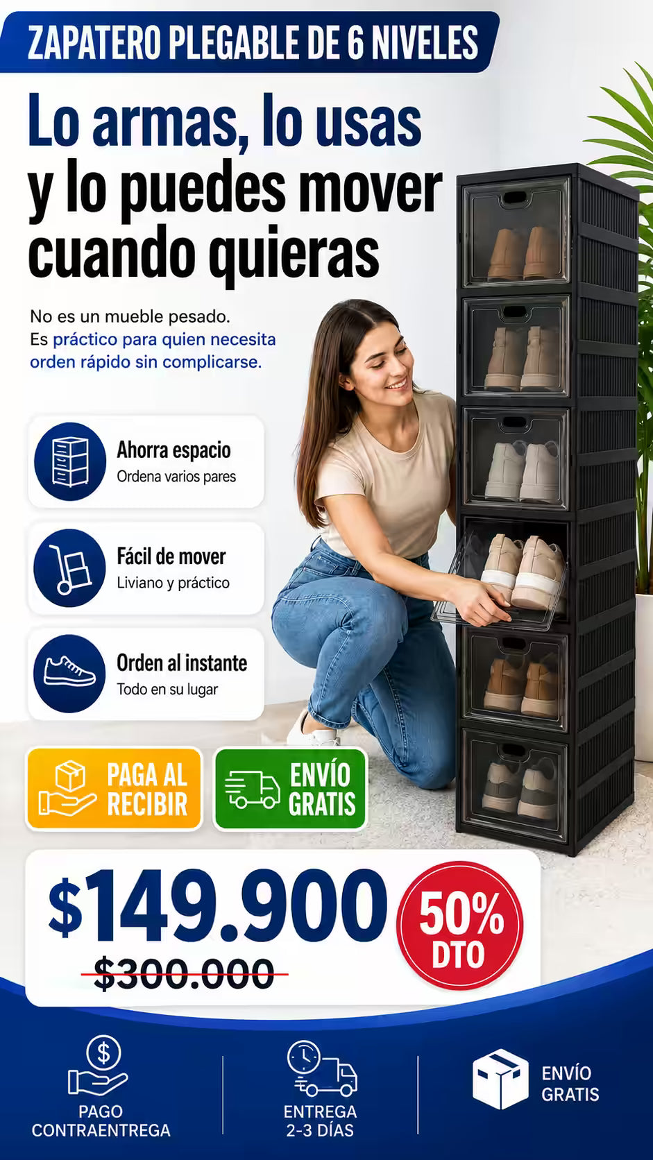 ORGANIZADOR ZAPATOS PLEGABLE 6 NIVELES
